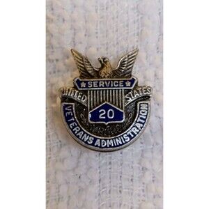 20 Years Of Service United States Government Sterling Silver Screw Back Pin USA